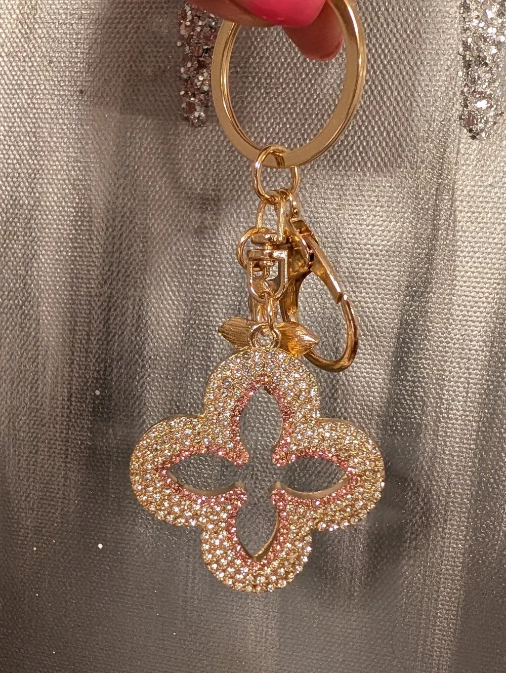 Gold And Pink Rhinestone Bag Charm/Key Chain